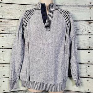 BKE Men’s Henley Sweater XL Gray Cotton Knit Long Sleeve Pullover Casual